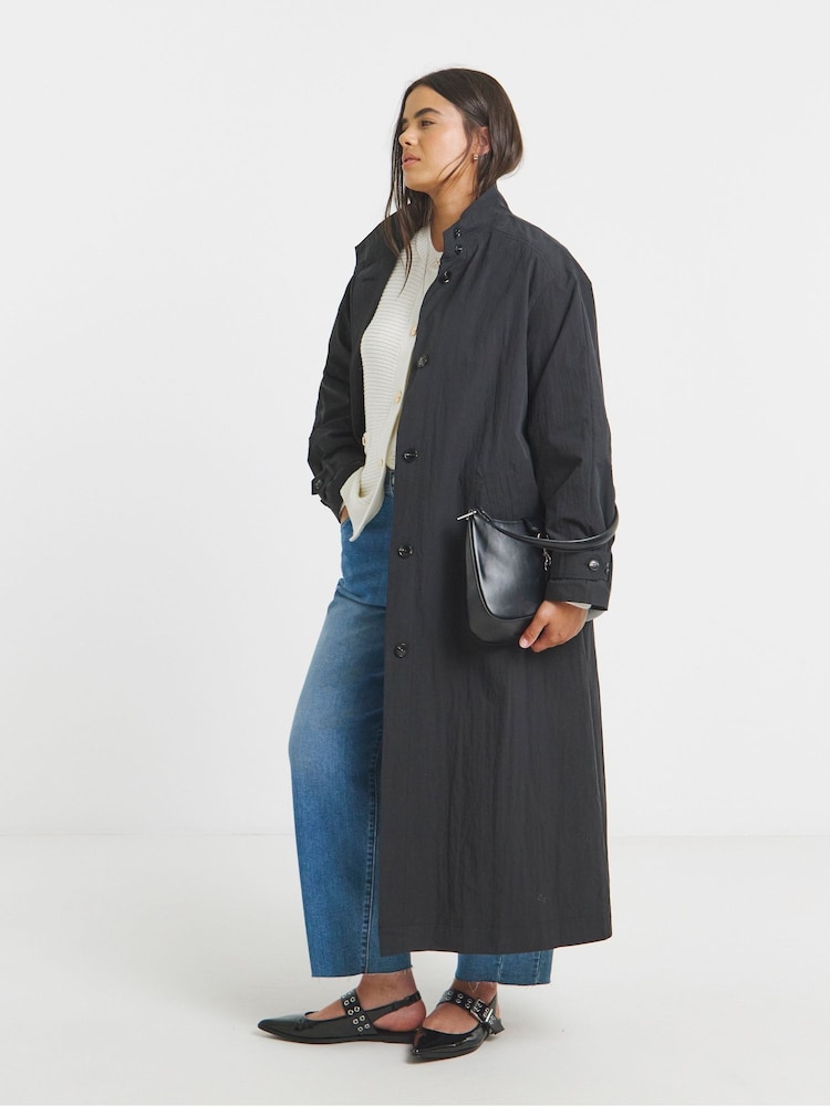 Simply Be Black Funel Neck Longline Tech Parka - Image 1 of 4 Simply Be Black Funel Neck Longline Tech Parka - Image 1 of 4