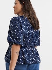 Simply Be Blue Button Through Peplum Blouse - Image 2 of 4