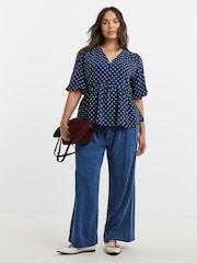 Simply Be Blue Button Through Peplum Blouse - Image 3 of 4