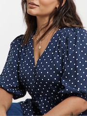 Simply Be Blue Button Through Peplum Blouse - Image 4 of 4