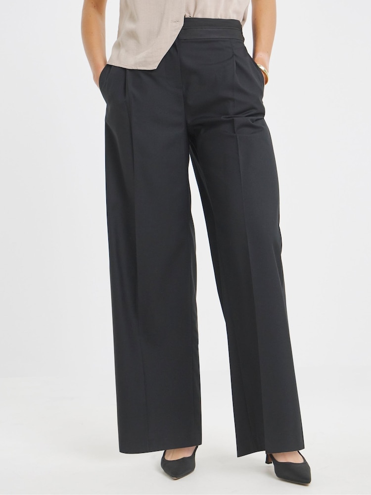 Simply Be Black Turnd Over Waistband Tailored Trousers - Image 1 of 4 Simply Be Black Turnd Over Waistband Tailored Trousers - Image 1 of 4