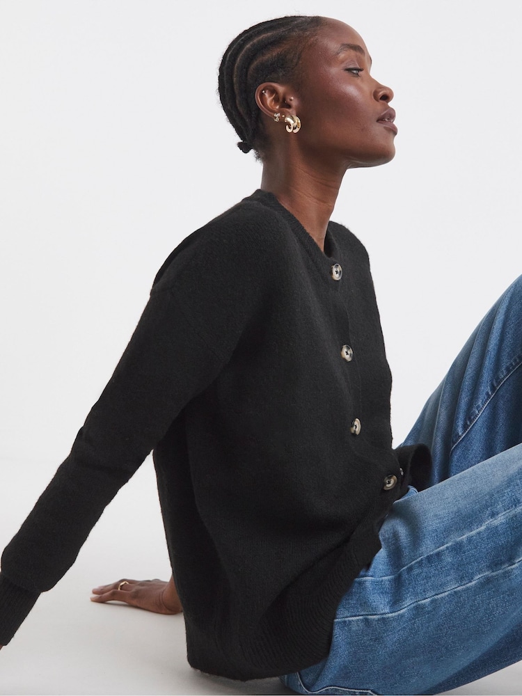 Simply Be Black Crew Neck Cardigan - Image 1 of 4 Simply Be Black Crew Neck Cardigan - Image 1 of 4