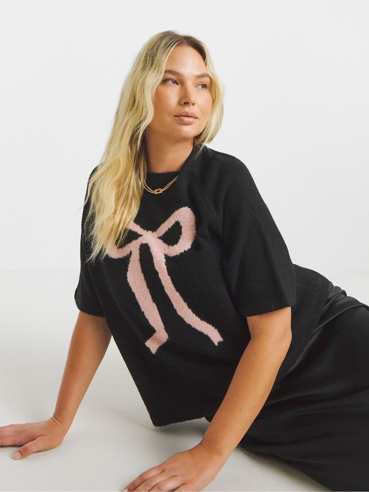 Simply Be Black Cherry Short Sleeve Jumper - Image 1 of 4 Simply Be Black Cherry Short Sleeve Jumper - Image 1 of 4