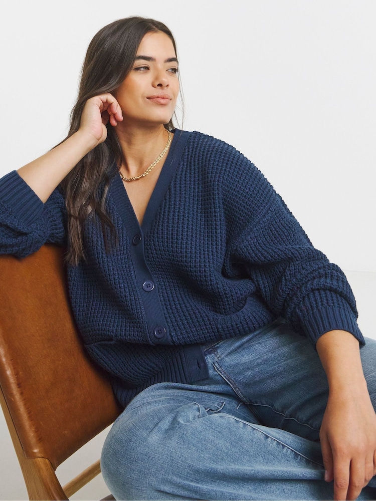 Simply Be Blue Fisherman Boyfriend Cardigan - Image 1 of 4 Simply Be Blue Fisherman Boyfriend Cardigan - Image 1 of 4
