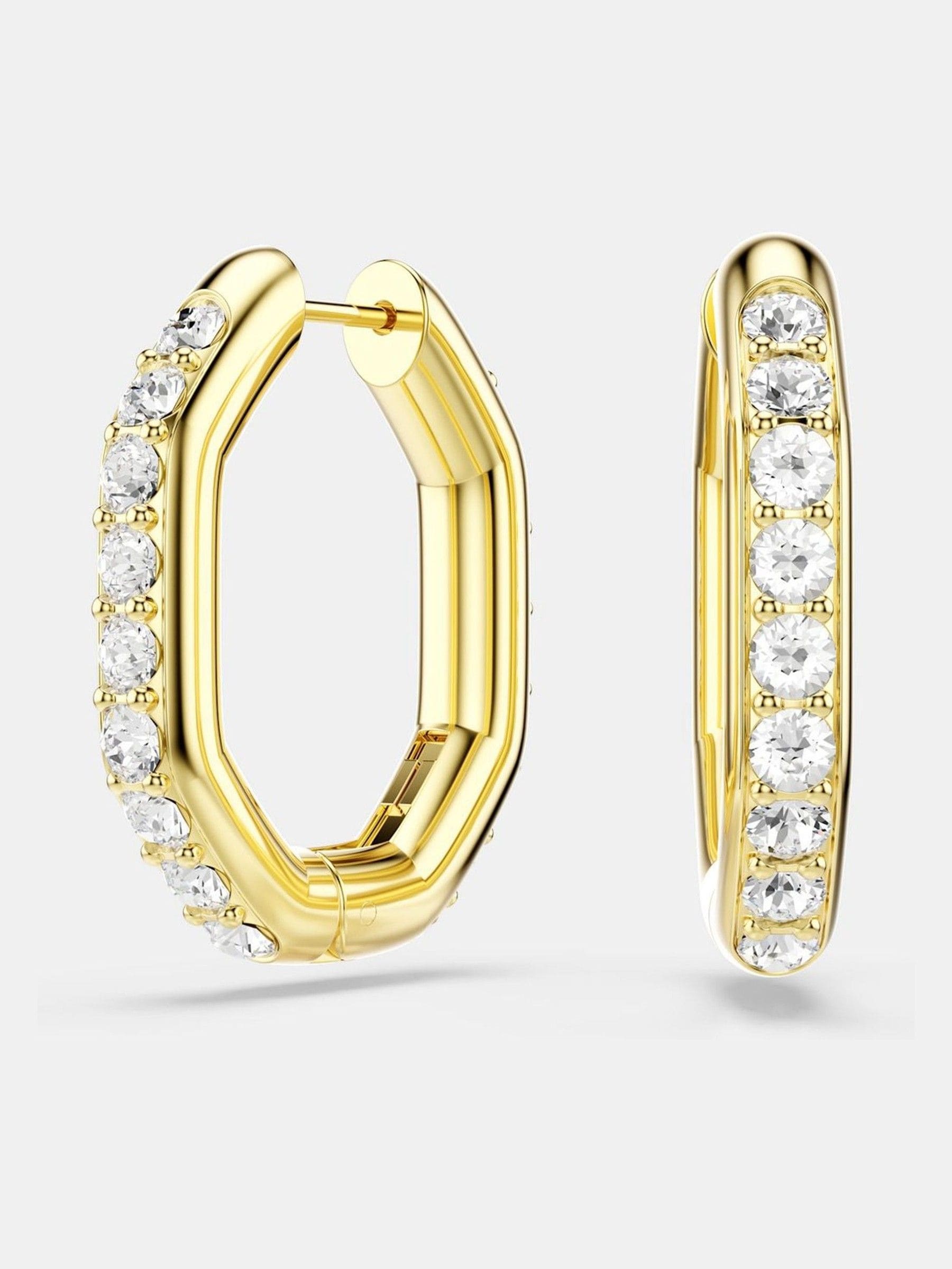 Swarovski White Gold Tone Round Cut Octagon Shape Dextera Hoop Earrings