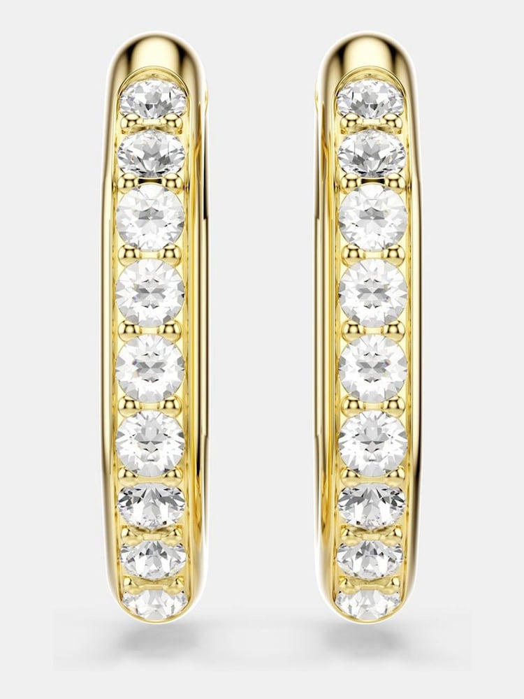 Swarovski White Gold Tone Round Cut Octagon Shape Dextera Hoop Earrings - Image 2 of 6 Swarovski White Gold Tone Round Cut Octagon Shape Dextera Hoop Earrings - Image 2 of 6