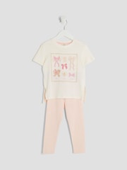 River Island Cream Girls Rose Bow Box T-Shirt Set - Image 2 of 3