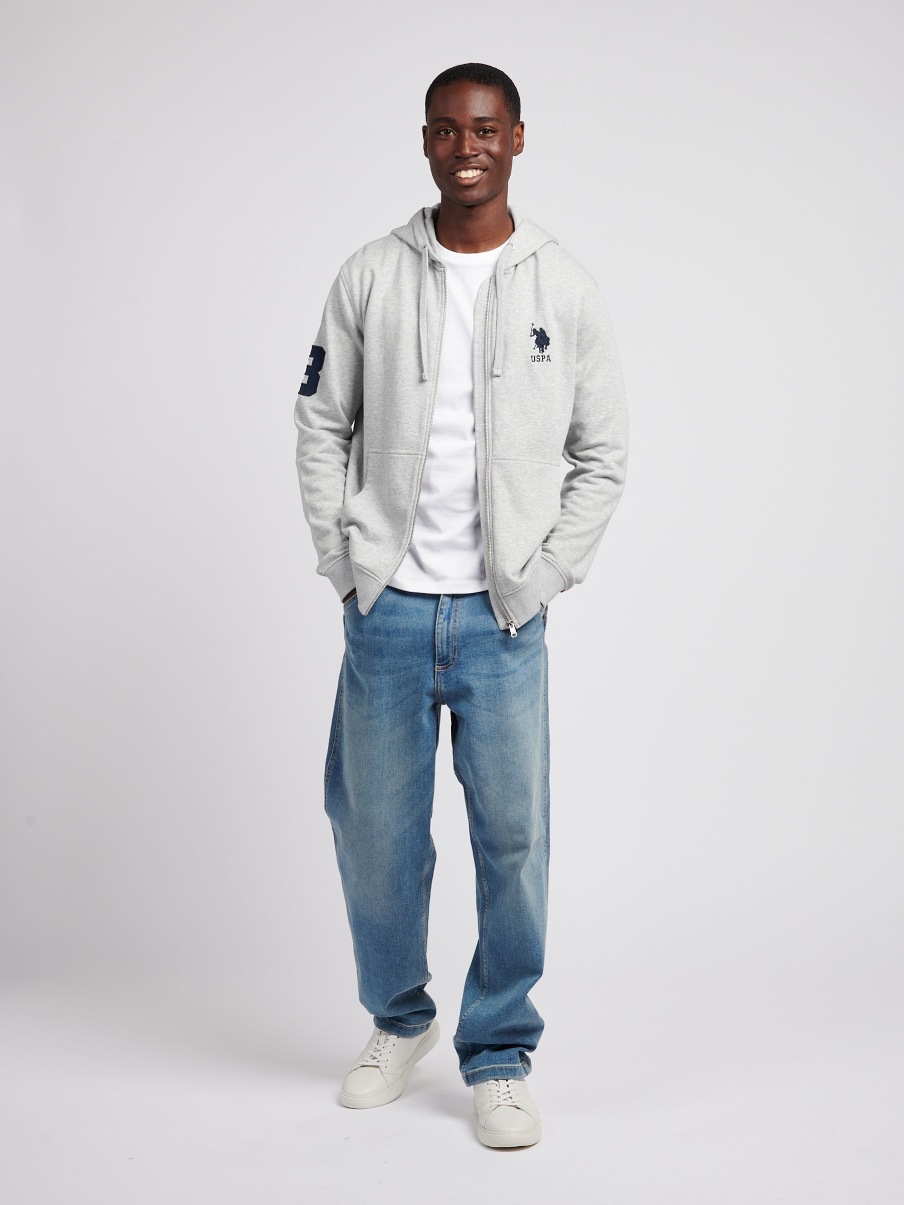 Buy U.S. Polo Assn. Grey Mens Player 3 Zip Hoodie from Next USA