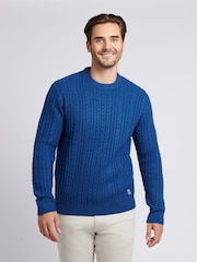 U.S. Polo Assn. Blue Mens Aran Knit Crew Jumper - Image 1 of 7