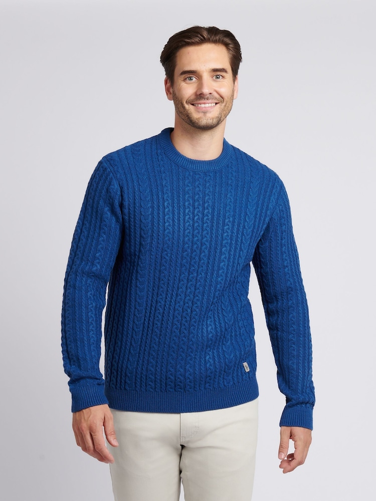 U.S. Polo Assn. Blue Mens Aran Knit Crew Jumper - Image 1 of 7