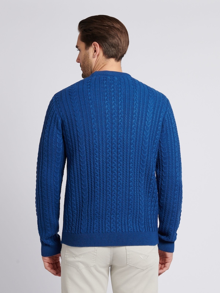 U.S. Polo Assn. Blue Mens Aran Knit Crew Jumper - Image 2 of 7