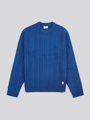 U.S. Polo Assn. Blue Mens Aran Knit Crew Jumper - Image 5 of 7