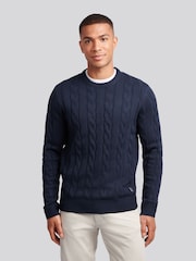 U.S. Polo Assn. Blue Mens Cable Knit Crew Jumper - Image 1 of 7