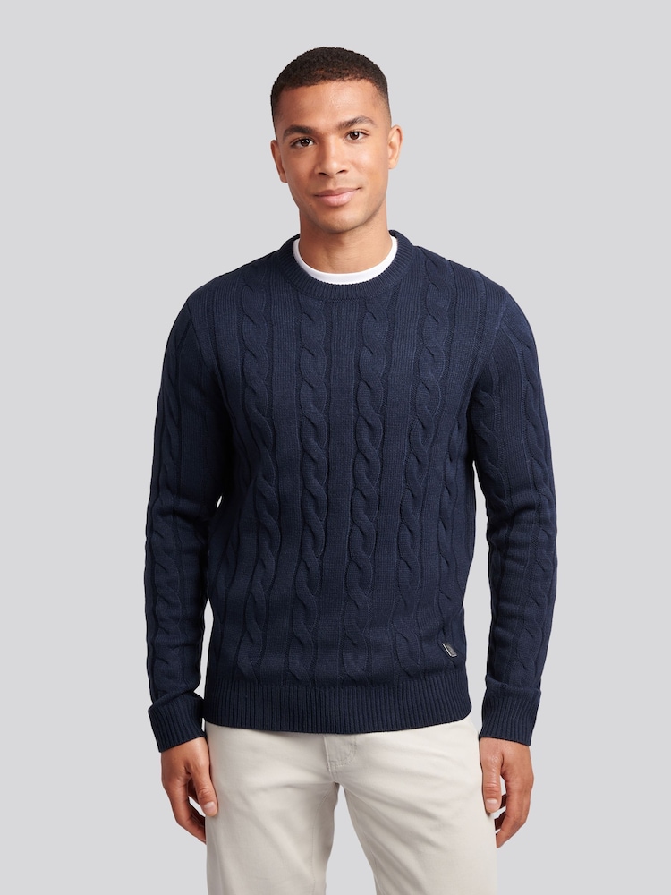 U.S. Polo Assn. Blue Mens Cable Knit Crew Jumper - Image 1 of 7