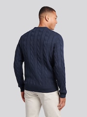 U.S. Polo Assn. Blue Mens Cable Knit Crew Jumper - Image 2 of 7