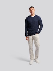 U.S. Polo Assn. Blue Mens Cable Knit Crew Jumper - Image 3 of 7
