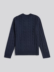 U.S. Polo Assn. Blue Mens Cable Knit Crew Jumper - Image 6 of 7
