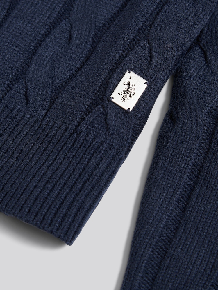 U.S. Polo Assn. Blue Mens Cable Knit Crew Jumper - Image 7 of 7