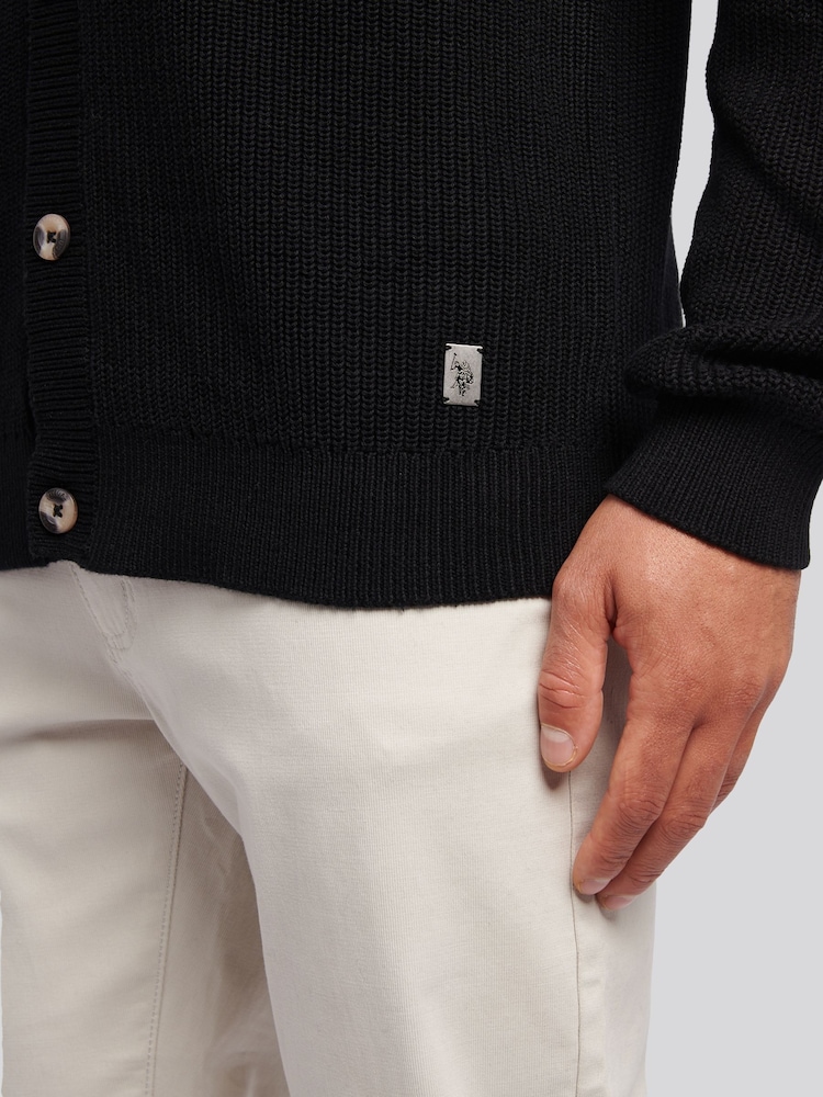 U.S. Polo Assn. Black Mens Aran Mix Knit Funnel Jumper - Image 2 of 7 U.S. Polo Assn. Black Mens Aran Mix Knit Funnel Jumper - Image 2 of 7