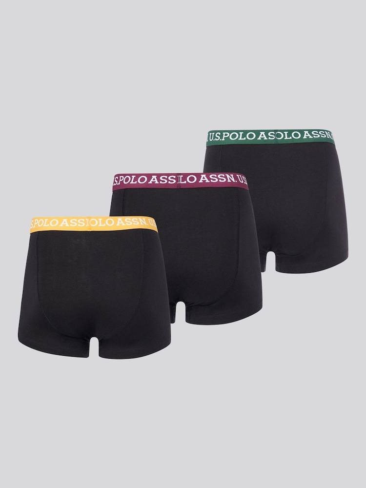 U.S. Polo Assn. Black Mens Contrast Waistband Boxer Shorts 3 Pack - Image 2 of 2 U.S. Polo Assn. Black Mens Contrast Waistband Boxer Shorts 3 Pack - Image 2 of 2