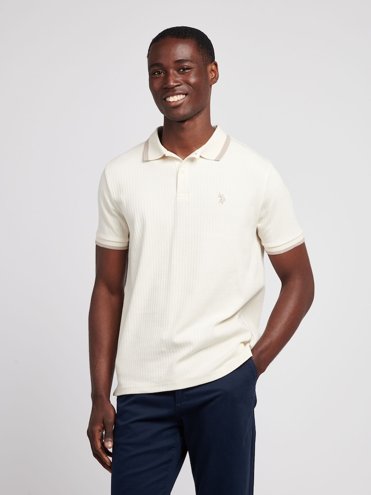 U.S. Polo Assn. White Mens Rib Texture Polo Shirt - Image 1 of 8 U.S. Polo Assn. White Mens Rib Texture Polo Shirt - Image 1 of 8