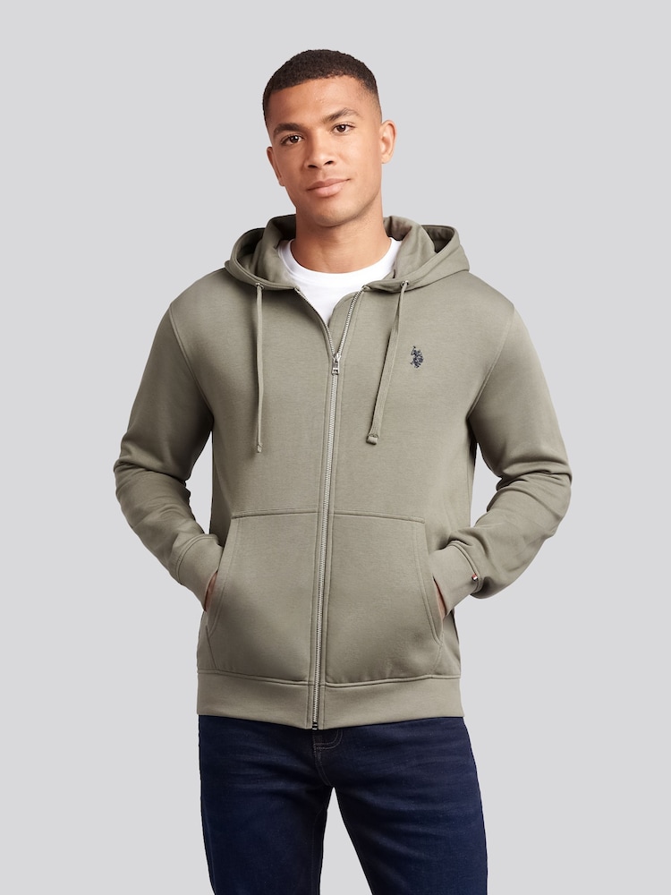 Verde - U.S. Polo Assn. Hoodiecom capuz e zíper Double Horsemen Loopback masculino - Imagem 1 de 9