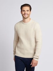 U.S. Polo Assn. Natural Mens Aran Knit Crew Jumper - Image 1 of 7