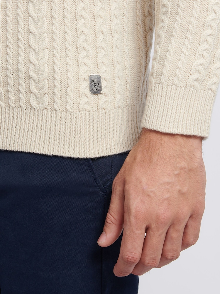 U.S. Polo Assn. Natural Mens Aran Knit Crew Jumper - Image 2 of 7