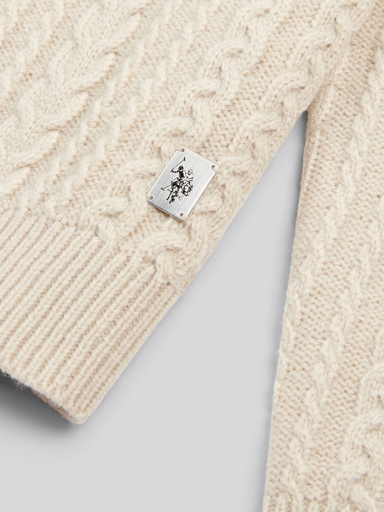 U.S. Polo Assn. Natural Mens Aran Knit Crew Jumper - Image 7 of 7 U.S. Polo Assn. Natural Mens Aran Knit Crew Jumper - Image 7 of 7