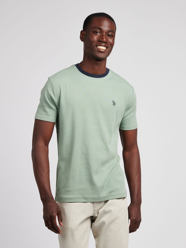 U.S. Polo Assn. Green Mens Rib Texture T-Shirt - Image 1 of 7 U.S. Polo Assn. Green Mens Rib Texture T-Shirt - Image 1 of 7