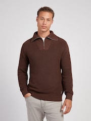 U.S. Polo Assn. Brown Mens Aran Mix Knit Funnel Jumper - Image 1 of 7