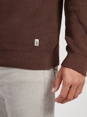 U.S. Polo Assn. Brown Mens Aran Mix Knit Funnel Jumper - Image 2 of 7