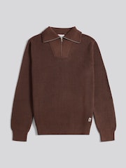 U.S. Polo Assn. Brown Mens Aran Mix Knit Funnel Jumper - Image 5 of 7