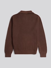 U.S. Polo Assn. Brown Mens Aran Mix Knit Funnel Jumper - Image 6 of 7