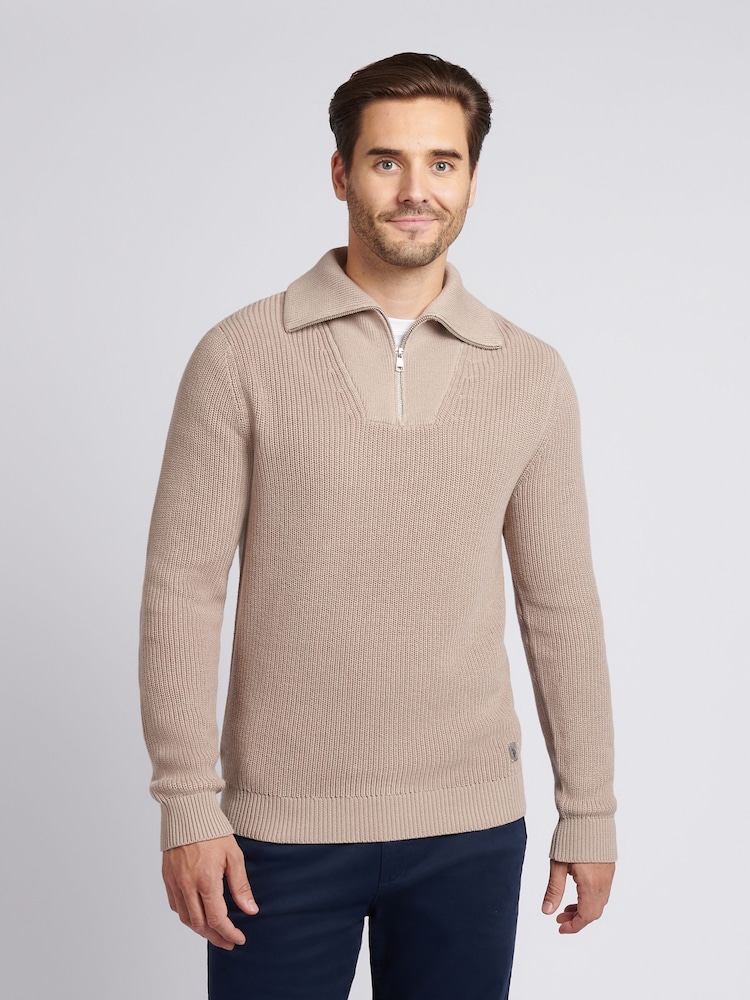 U.S. Polo Assn. Natural Mens Aran Mix Knit Funnel Jumper - Image 1 of 7 U.S. Polo Assn. Natural Mens Aran Mix Knit Funnel Jumper - Image 1 of 7