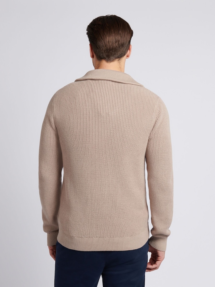 U.S. Polo Assn. Natural Mens Aran Mix Knit Funnel Jumper - Image 2 of 7 U.S. Polo Assn. Natural Mens Aran Mix Knit Funnel Jumper - Image 2 of 7