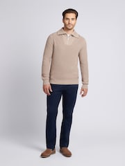 Natural - U.S. Polo Assn. Mens Aran Mix Knit Funnel Jumper - Imagem 3 de 7