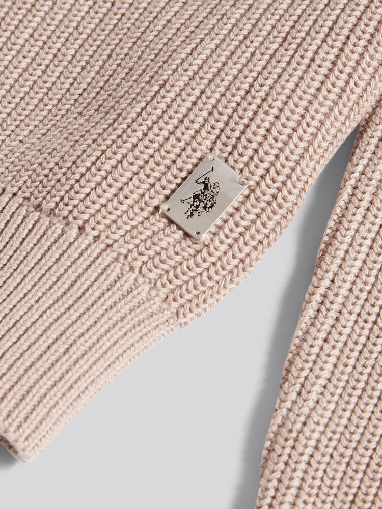 U.S. Polo Assn. Natural Mens Aran Mix Knit Funnel Jumper - Image 7 of 7 U.S. Polo Assn. Natural Mens Aran Mix Knit Funnel Jumper - Image 7 of 7
