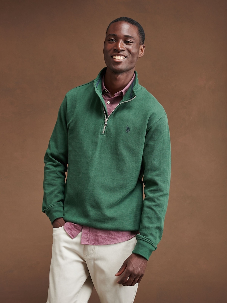 U.S. Polo Assn. Green Mens French Rib 1/4 Funnel Sweatshirt - Image 1 of 10
