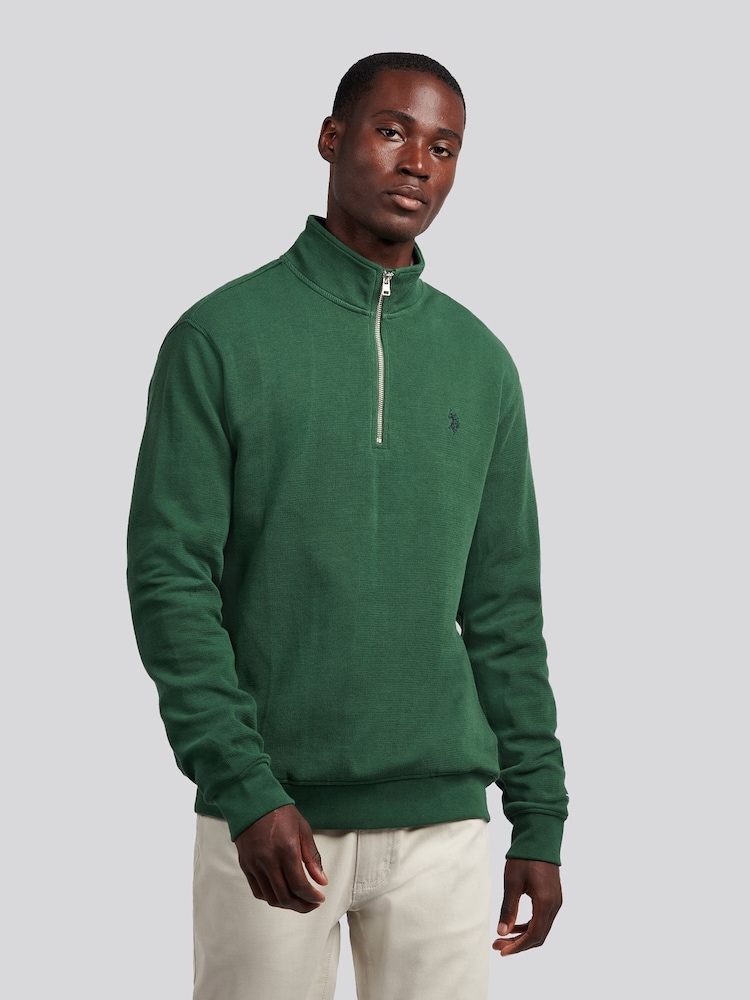 U.S. Polo Assn. Green Mens French Rib 1/4 Funnel Sweatshirt - Image 2 of 10