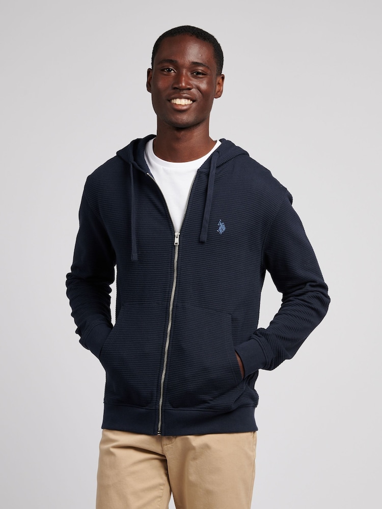 U.S. Polo Assn. Blue Mens Texture Zip Through Hoodie - Image 1 of 7 U.S. Polo Assn. Blue Mens Texture Zip Through Hoodie - Image 1 of 7