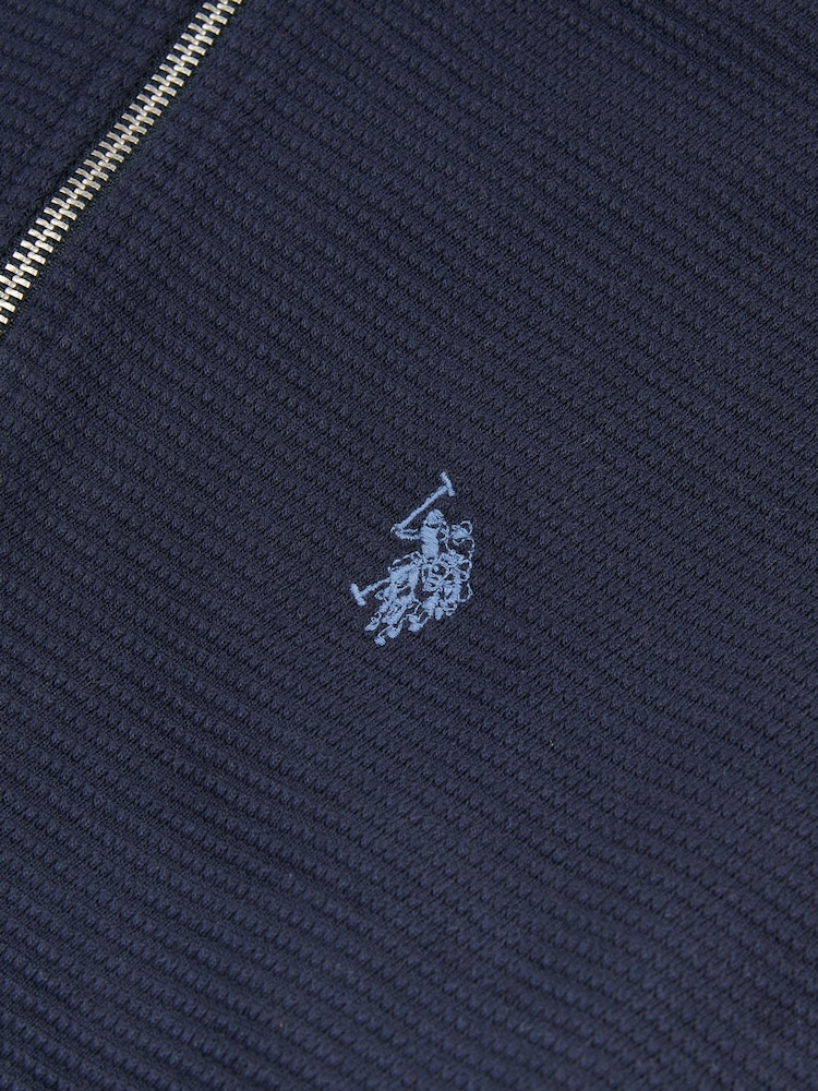 U.S. Polo Assn. Blue Mens Texture Zip Through Hoodie - Image 7 of 7