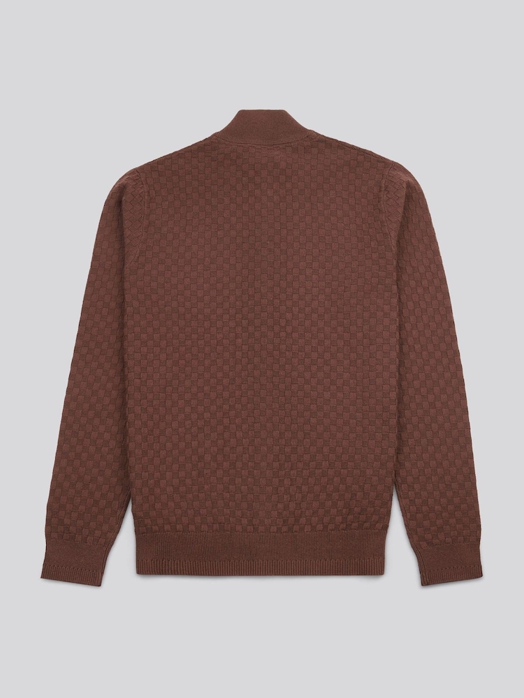 U.S. Polo Assn. Brown Mens Smart Checkerboard Zip Through Funnel Cardigan - Image 2 of 4 U.S. Polo Assn. Brown Mens Smart Checkerboard Zip Through Funnel Cardigan - Image 2 of 4