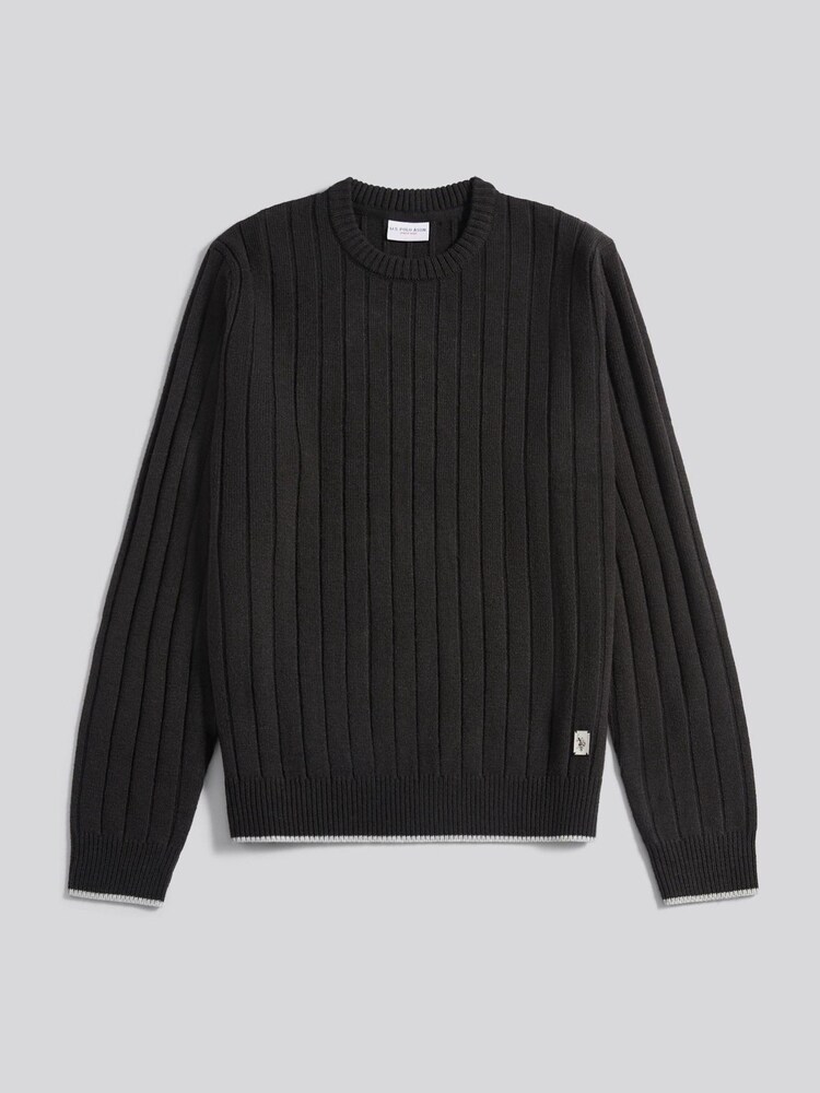 U.S. Polo Assn. Black Mens Rib Knit Crew Jumper - Image 1 of 10 U.S. Polo Assn. Black Mens Rib Knit Crew Jumper - Image 1 of 10