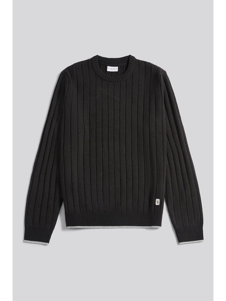 U.S. Polo Assn. Black Mens Rib Knit Crew Jumper - Image 2 of 10 U.S. Polo Assn. Black Mens Rib Knit Crew Jumper - Image 2 of 10