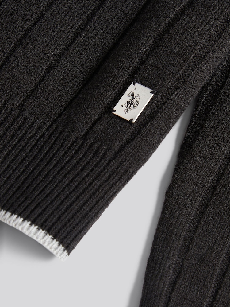 U.S. Polo Assn. Black Mens Rib Knit Crew Jumper - Image 7 of 7