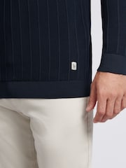U.S. Polo Assn. Blue Mens Vertical Texture Stripe Knit Long Sleeve Polo Shirt - Image 2 of 7