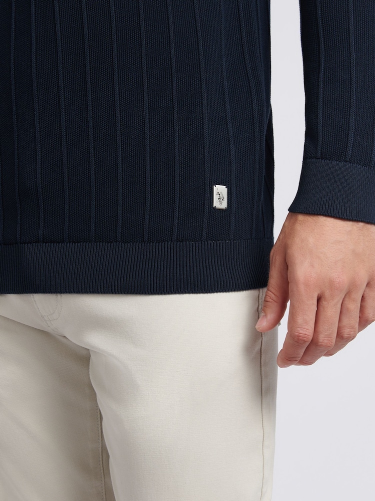 U.S. Polo Assn. Blue Mens Vertical Texture Stripe Knit Long Sleeve Polo Shirt - Image 2 of 7