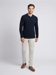 U.S. Polo Assn. Blue Mens Vertical Texture Stripe Knit Long Sleeve Polo Shirt - Image 3 of 7