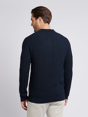 U.S. Polo Assn. Blue Mens Vertical Texture Stripe Knit Long Sleeve Polo Shirt - Image 4 of 7